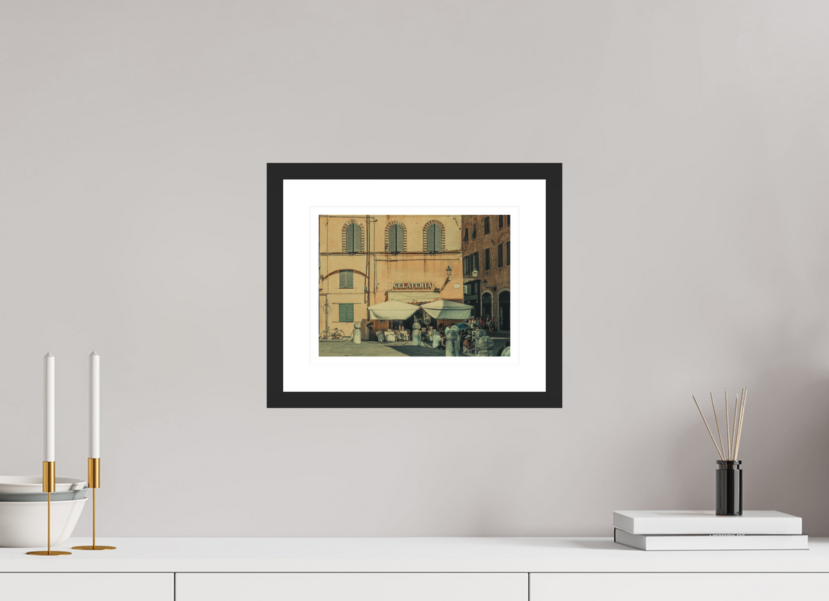 26.7 x 20 cm, Black matte | Natural white mount God Save Gelato | Lucca, Italy
